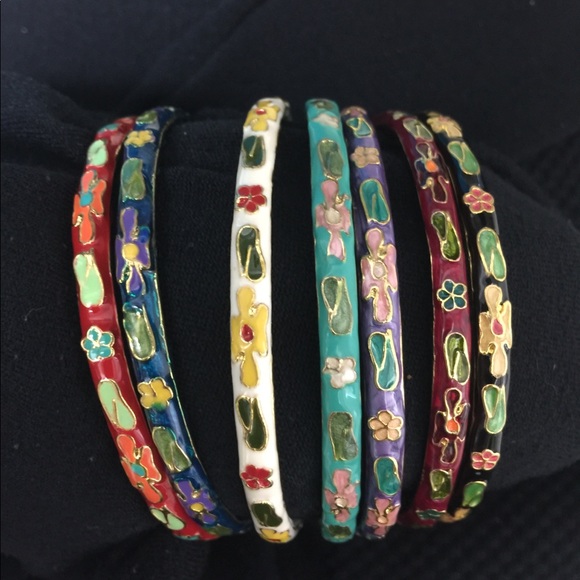 Vintage Jewelry - Cloisonne Porcelain Hand-Painted Bangle Bracelets